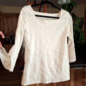 Ann Taylor LOFT Outlet Floral Jacquard Eyelash Square Neck Split Sleeve Top M MP